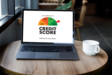 Poster - CREDIT SCORE (Businessman Checking Credit Score Online and Financial payment Rating Budget Money).