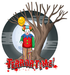 Poster - Scary clown holding balloon on full moon background