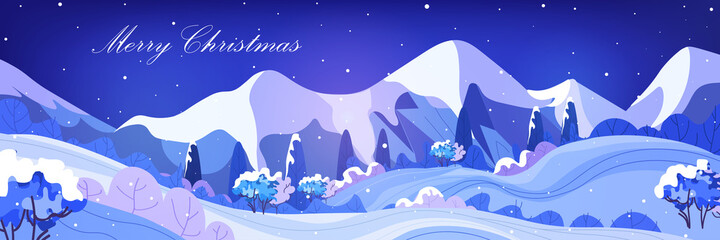 Wall Mural - snowy mountain range beautiful nature night landscape background ski resort concept