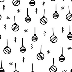 Poster - Christmas doodle ball seamless pattern. Hand drawn style winter christmas pattern. Vector illustration.