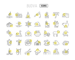 Poster - Set of linear icons of Budva