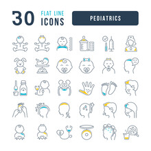 Set Of Linear Icons Of Pediatrics