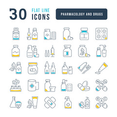 Wall Mural - pharmacology and drugs. collection of perfectly thin icons for web design, app, and the most modern 
