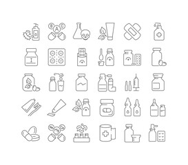 Sticker - Pharmacology and Drugs. Collection of perfectly thin icons for web design, app, and the most modern projects. The kit of signs for category Medicine.