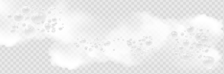 Bath foam with shampoo bubbles isolated on a transparent background. Vector shave, foam mousse with bubbles top view template for your advertising design.