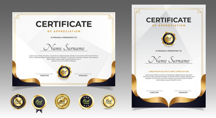 Wall Mural - black and gold certificate of appreciation border template with luxury badge and modern line and sha