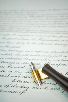 Old fashion writing sample with different writing techniques, papers, styles and calligraphy nibs.