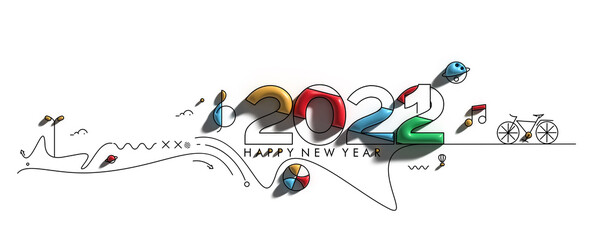 Poster - 3D Render Happy New Year 2022 Text Typography Design.