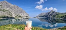 Drinking Buttermilk Next To The Lunersee In The Morning, Austrian Alps