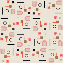 Aufkleber - Modern vector abstract  geometric background with circles, rectangles and squares  in retro scandinavian style. Pastel colored simple shapes graphic seamless pattern. Abstract mosaic artwork.
