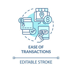 Ease of transactions blue concept icon. Online entrepreneurship benefit abstract idea thin line illustration. Stress-free shopping. Vector isolated outline color drawing. Editable stroke