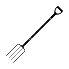 Garden Pitchfork Icon. A Tool For Working With Hay And Dry Grass In Agriculture And Gardening. Vector Illustration Isolated On White Background For Design And Web.