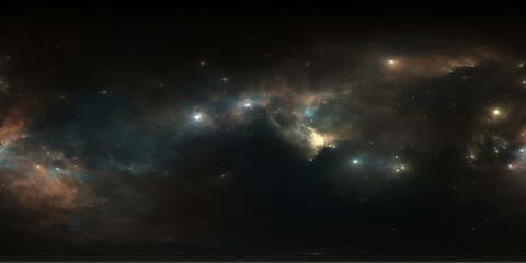 Wall Mural - 360 degree space background with nebula and stars, equirectangular projection, environment map. hdri