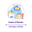 Copies of ebooks concept icon. Copyright infringement abstract idea thin line illustration. Illegally pirated books. Digital rights violations. Vector isolated outline color drawing. Editable stroke