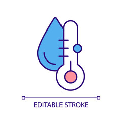 Sticker - Water temperature measurement RGB color icon. Using thermometer for checking water condition. Measure hot and cold fluids. Isolated vector illustration. Simple filled line drawing. Editable stroke