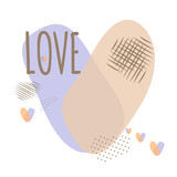 Fototapeta Boho - Heart in boho style, lettering Love with a careless hand, strokes and dots. Vector illustration for postcard, poster, t-shirt print.