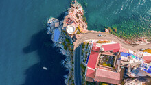 Aerial View Of Amalfi, A Beautiful And Touristic Town Along The Amalfi Coastline, Salerno, Campania, Italy.