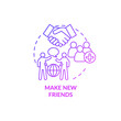 Make new friends purple gradient concept icon. Adjust to living abroad abstract idea thin line illustration. Meet new people. Be sociable and club together. Vector isolated outline color drawing