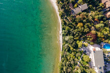 Aerial View Of A Park Facing Garda Lake In Sirmione, Lombardy, Italy.