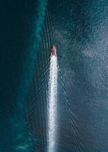 Aerial View Of Speed Boat In Miami, Florida, United States Of America.