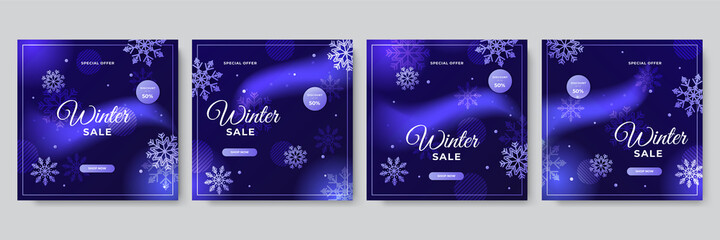 Wall Mural - Trendy editable winter Christmas New Year sale template for social networks media post with snow, tree, snowflakes. Abstract modern background for banner sale, presentation, flyer, poster, invitation.