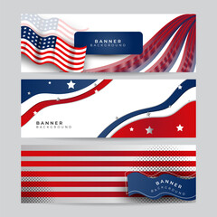 Wall Mural - Set of American nation banner with national flag and space for text. Independence and freedom vector concept. USA country day celebration. Traditional patriotic background with waving American flag