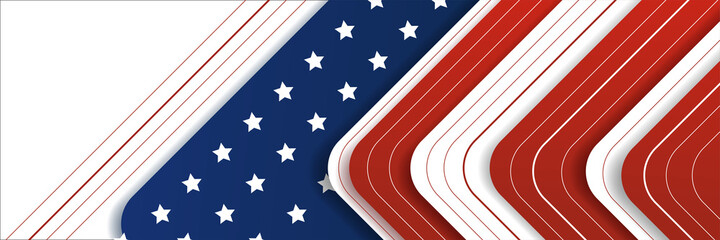 Wall Mural - American blue and red banner background template. American nation banner with national flag Independence and freedom vector. USA country day celebration. Patriotic background with waving American flag