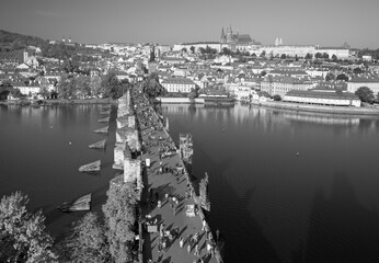 Wall Mural - Prague - The Charles Bridge, Castle and Cathedral withe the Vltava river.