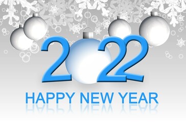 Poster - Happy New Year 2022 greeting card in blue with reflections on the floor - 3D illustration