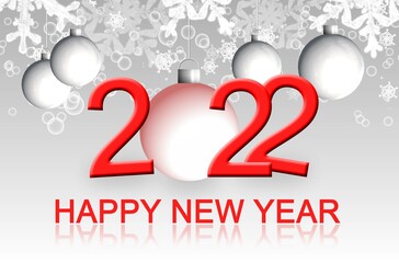 Poster - Happy New Year 2022 greeting card in red with reflections on the floor - 3D illustration