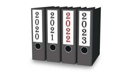 Poster - Year change 2022 - file folder in a row sorted by ascending year isolated on white background - 3D illustration