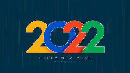 Wall Mural - 2022 Happy New Year invitation poster. Christmas card with colorful typography 2022. Vector composition of numbers.