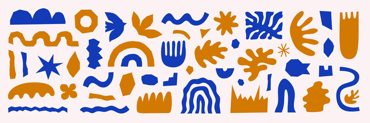 Poster - Inspired Matisse set with bright colorful cutting organic shapes and objects. Modern creative minimal design. Vector illustration