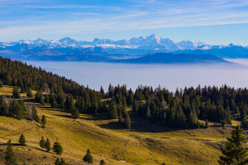 On the Sentes de la Dole from La Rippe, Jura mountains, Switzerland, in autumn, High quality photo