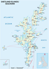 Poster - Highly detailed Shetland Islands road map with labeling, United Kingdom 