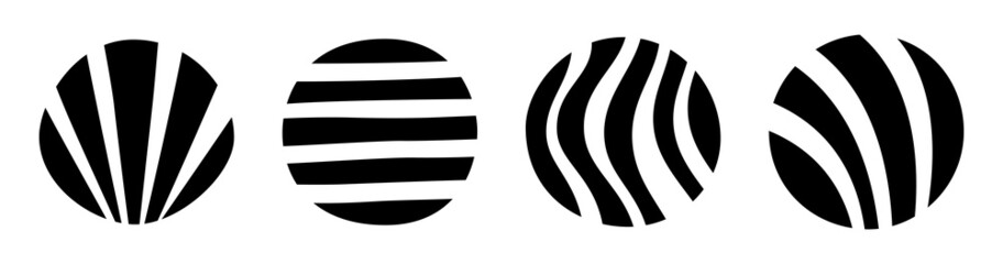 Wall Mural - set of four striped circles. vector geometric simple shapes, isolated on white background. striped c