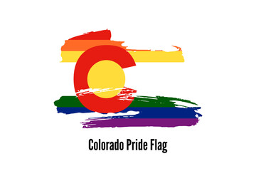 Colorado Pride flag. Symbol of LGBT community. Hand drawn ink brush stroke Pride Flag icon, logo, sign, symbol isolated on white background. Vector illustration