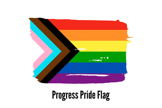 Wall Mural - Progress Pride rainbow flag. Symbol of LGBT community. Hand drawn ink brush stroke Pride Flag icon, logo, sign, symbol isolated on white background. Vector illustration