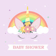 Baby shower party. Cute unicorn with rainbow.