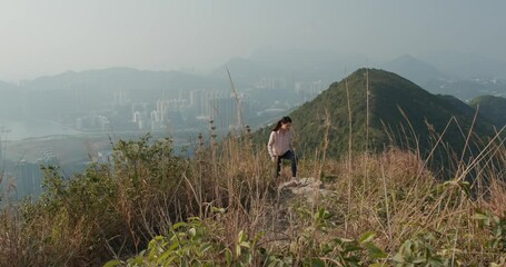 Sticker - Woman go hiking at autumn season