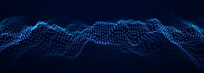 Fototapete - Corrupted network or connection. Abstract digital background of points and lines. Glowing plexus. Big data. Abstract technology science background. 3d rendering