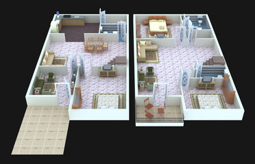 Sticker - A 3D rendering illustration of a plan and layout of modern houses