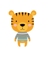 Wall Mural - cute tiger in sweater isolated, cartoon animals