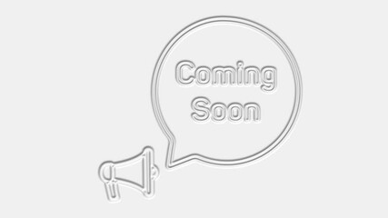 Poster - Coming soon text. Megaphone with text coming soon speech bubble banner. Loudspeaker. 4K video motion graphic