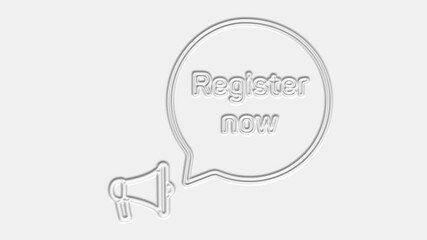 Aufkleber - Register now text. Megaphone with text register now speech bubble banner. Loudspeaker. 4K video motion graphic