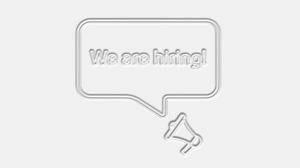 Poster - We are hiring text. Megaphone with text we are hiring speech bubble banner. Loudspeaker. 4K video motion graphic