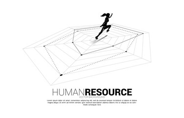 Poster - Silhouette of businesswoman running on spider chart. Concept of perfect recruitment. Human Resource. put the right man on the right job.