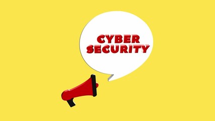Leinwandbilder - 3d realistic style megaphone icon with text Cyber security isolated on yellow background. Megaphone with speech bubble and cyber security text on flat design. 4K video motion graphic