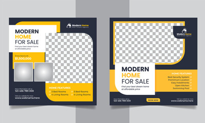 Real Estate Property Sale Social Media Post Set, Modern Real Estate House Instagram Web Banner, Square Flyer, Unique Design Template