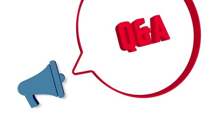 Leinwandbilder - Megaphone with speech bubble in 3d style on white background. Q and A text. Loudspeaker. 4K video motion graphic